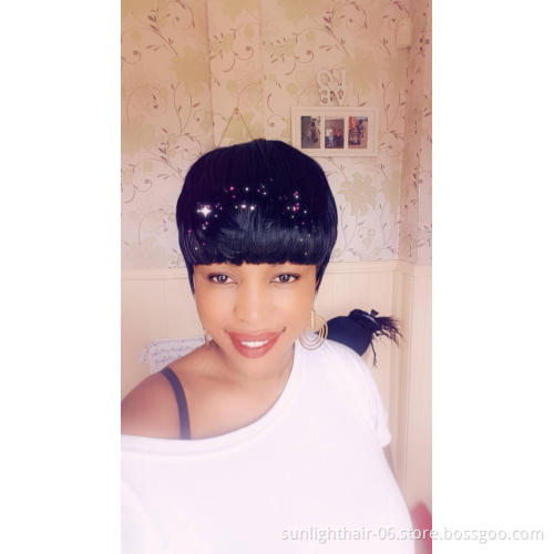 2020 Wholesale New Sunlight bowl cut pixie wig brazilian indian human hair short mushroom  bob style wig